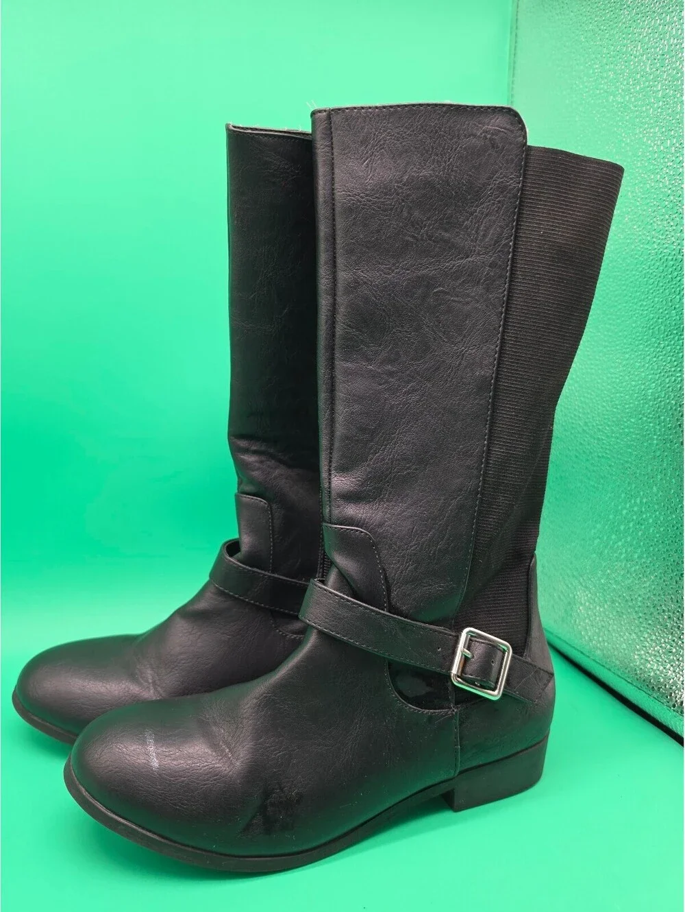 XOXO Elevation Women's Black Knee High Riding Boots Buckle Zip Size 5M 2019